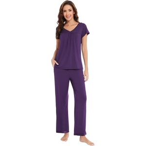 image:imageWiWi Bamboo Viscose Pajamas for Women Super Soft Short Sleeve Pajama Set with Pants Cooling Pjs Lightweight Loungewear SXXLAdark Purple