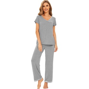 image:imageWiWi Bamboo Viscose Pajamas for Women Super Soft Short Sleeve Pajama Set with Pants Cooling Pjs Lightweight Loungewear SXXLAheather Grey