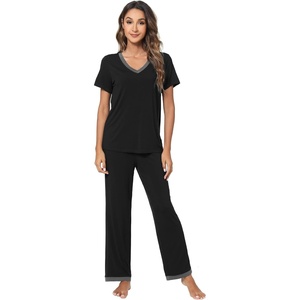 image:imageWiWi Bamboo Viscose Pajamas for Women Super Soft Short Sleeve Pajama Set with Pants Cooling Pjs Lightweight Loungewear SXXLBblack