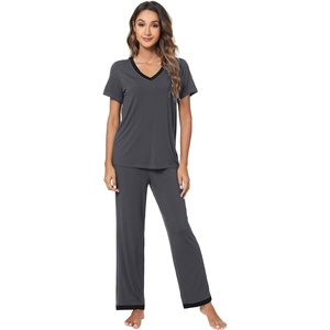 image:imageWiWi Bamboo Viscose Pajamas for Women Super Soft Short Sleeve Pajama Set with Pants Cooling Pjs Lightweight Loungewear SXXLBcharcoal
