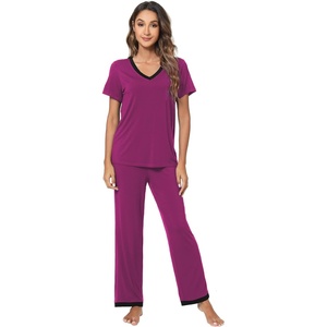 image:imageWiWi Bamboo Viscose Pajamas for Women Super Soft Short Sleeve Pajama Set with Pants Cooling Pjs Lightweight Loungewear SXXLBdark Reddish Purple