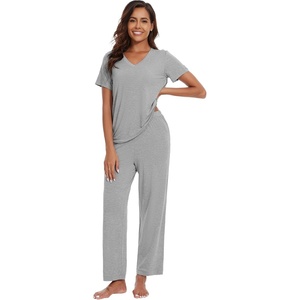 image:imageWiWi Bamboo Viscose Pajamas for Women Super Soft Short Sleeve Pajama Set with Pants Cooling Pjs Lightweight Loungewear SXXLBheather Grey