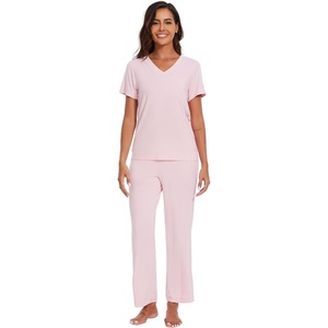 image:imageWiWi Bamboo Viscose Pajamas for Women Super Soft Short Sleeve Pajama Set with Pants Cooling Pjs Lightweight Loungewear SXXLBsolid Pink