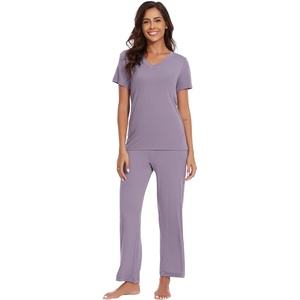 image:imageWiWi Bamboo Viscose Pajamas for Women Super Soft Short Sleeve Pajama Set with Pants Cooling Pjs Lightweight Loungewear SXXLBviolet