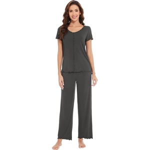 image:imageWiWi Bamboo Viscose Pajamas for Women Super Soft Short Sleeve Pajama Set with Pants Cooling Pjs Lightweight Loungewear SXXLCiron Grey