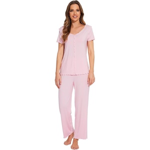 image:imageWiWi Bamboo Viscose Pajamas for Women Super Soft Short Sleeve Pajama Set with Pants Cooling Pjs Lightweight Loungewear SXXLCpink