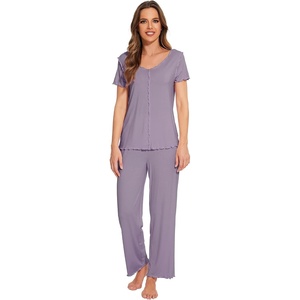 image:imageWiWi Bamboo Viscose Pajamas for Women Super Soft Short Sleeve Pajama Set with Pants Cooling Pjs Lightweight Loungewear SXXLCviolet