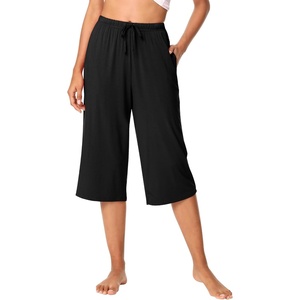 image:imageWiWi Bamboo Viscose womens capri pants Wide Leg Pajama Super Soft Lounge knit Sleep shorts Cooling Pj Bottoms SXXLAblack