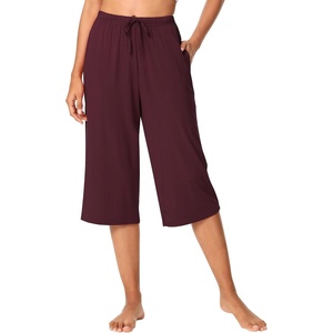 image:imageWiWi Bamboo Viscose womens capri pants Wide Leg Pajama Super Soft Lounge knit Sleep shorts Cooling Pj Bottoms SXXLAbrownish Red