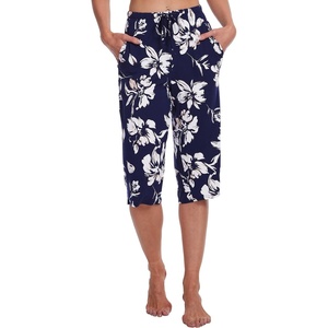 image:imageWiWi Bamboo Viscose womens capri pants Wide Leg Pajama Super Soft Lounge knit Sleep shorts Cooling Pj Bottoms SXXLAnavy Floral