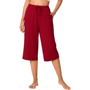 image:imageWiWi Bamboo Viscose womens capri pants Wide Leg Pajama Super Soft Lounge knit Sleep shorts Cooling Pj Bottoms SXXLAwine Red