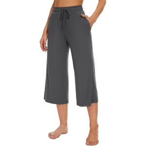 image:imageWiWi Bamboo Viscose womens capri pants Wide Leg Pajama Super Soft Lounge knit Sleep shorts Cooling Pj Bottoms SXXLBcharcoal