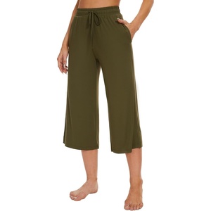 image:imageWiWi Bamboo Viscose womens capri pants Wide Leg Pajama Super Soft Lounge knit Sleep shorts Cooling Pj Bottoms SXXLBdark Army Green