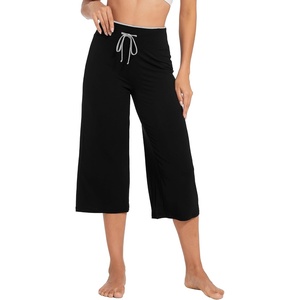 image:imageWiWi Bamboo Viscose womens capri pants Wide Leg Pajama Super Soft Lounge knit Sleep shorts Cooling Pj Bottoms SXXLCblack