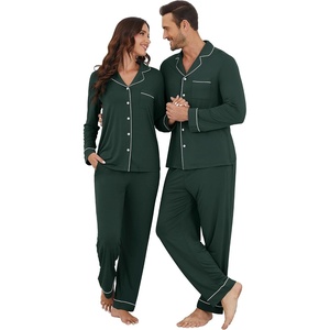 image:imageWiWi Couples Pajamas Set Women amp Men Super Soft Long Sleeve Sleepwear 1Pack Cool Bamboo Viscose PJs Set with Pockets SXXLBlackish Green