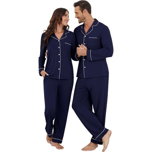 image:imageWiWi Couples Pajamas Set Women amp Men Super Soft Long Sleeve Sleepwear 1Pack Cool Bamboo Viscose PJs Set with Pockets SXXLNavy