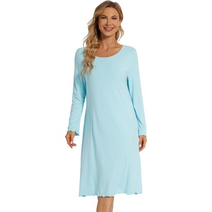 image:imageWiWi Long Sleeve Bamboo Viscose Nightgowns for Women Soft Cooling Lightweight Sleep Night Dress for Women Sleepwear SXXLBaqua