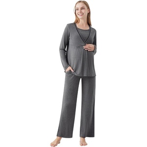 image:imageWiWi Maternity Pajamas 2 Piece Bamboo Viscose Nursing Pajamas for Women Breastfeeding for Hospital Daily Sleepwear SXXLDark Heather Grey