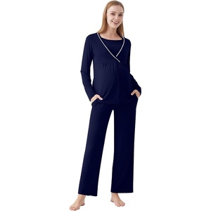 image:imageWiWi Maternity Pajamas 2 Piece Bamboo Viscose Nursing Pajamas for Women Breastfeeding for Hospital Daily Sleepwear SXXLNavy