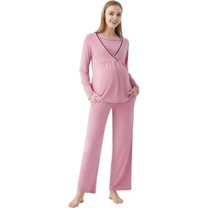 image:imageWiWi Maternity Pajamas 2 Piece Bamboo Viscose Nursing Pajamas for Women Breastfeeding for Hospital Daily Sleepwear SXXLPurple Powder