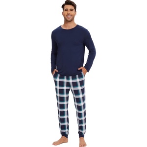 image:imageWiWi Mens Bamboo Viscose Pajama Sets Super Soft Long Sleeve Sleepwear Loungewear Cooling Pjs with Pockets Drawstring SXXLBnavynavyGreen Stripe Plaid