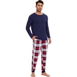 image:imageWiWi Mens Bamboo Viscose Pajama Sets Super Soft Long Sleeve Sleepwear Loungewear Cooling Pjs with Pockets Drawstring SXXLBnavynavyRed Plaid