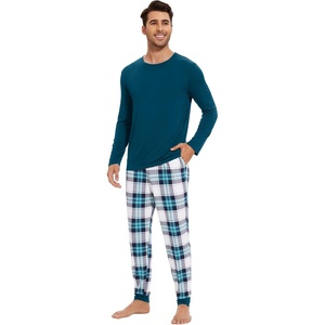 image:imageWiWi Mens Bamboo Viscose Pajama Sets Super Soft Long Sleeve Sleepwear Loungewear Cooling Pjs with Pockets Drawstring SXXLBpeacock BluenavyGreen Plaid