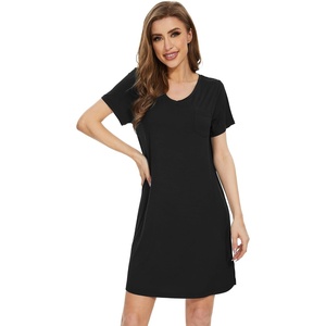 image:imageWiWi Nightgowns for Women Short Sleeve Sleepshirt Pajama Shirt Viscose from bamboo Soft Sleep Dress Vneck Nightshirt SXXLAblack