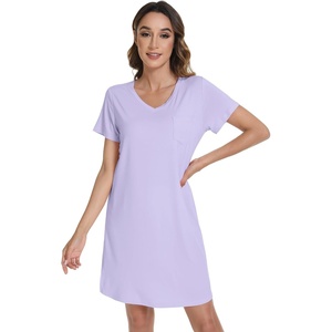 image:imageWiWi Nightgowns for Women Short Sleeve Sleepshirt Pajama Shirt Viscose from bamboo Soft Sleep Dress Vneck Nightshirt SXXLAtaro Purple