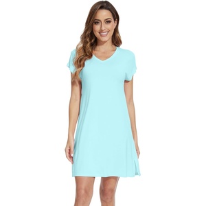 image:imageWiWi Nightgowns for Women Short Sleeve Sleepshirt Pajama Shirt Viscose from bamboo Soft Sleep Dress Vneck Nightshirt SXXLBaqua