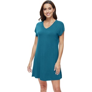 image:imageWiWi Nightgowns for Women Short Sleeve Sleepshirt Pajama Shirt Viscose from bamboo Soft Sleep Dress Vneck Nightshirt SXXLBdark Teal