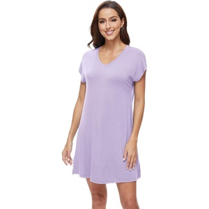 image:imageWiWi Nightgowns for Women Short Sleeve Sleepshirt Pajama Shirt Viscose from bamboo Soft Sleep Dress Vneck Nightshirt SXXLBtaro Purple