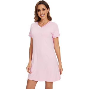 image:imageWiWi Nightgowns for Women Short Sleeve Sleepshirt Pajama Shirt Viscose from bamboo Soft Sleep Dress Vneck Nightshirt SXXLCpink