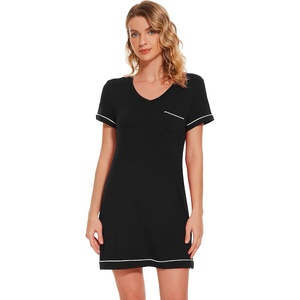 image:imageWiWi Nightgowns for Women Soft Short Sleeve Sleep Nightgown Viscose from Bamboo Night Shirt Sleepwear SXXLAblack