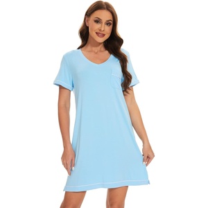 image:imageWiWi Nightgowns for Women Soft Short Sleeve Sleep Nightgown Viscose from Bamboo Night Shirt Sleepwear SXXLApale Blue