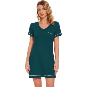 image:imageWiWi Nightgowns for Women Soft Short Sleeve Sleep Nightgown Viscose from Bamboo Night Shirt Sleepwear SXXLApeacock Green