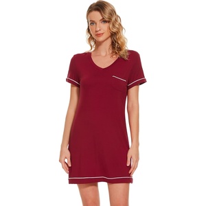 image:imageWiWi Nightgowns for Women Soft Short Sleeve Sleep Nightgown Viscose from Bamboo Night Shirt Sleepwear SXXLAwine Red