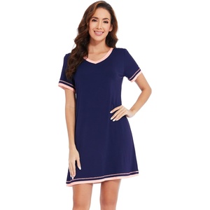image:imageWiWi Nightgowns for Women Soft Short Sleeve Sleep Nightgown Viscose from Bamboo Night Shirt Sleepwear SXXLBnavy
