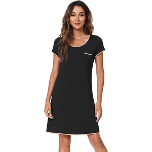image:imageWiWi Nightgowns for Women Soft Short Sleeve Sleep Nightgown Viscose from Bamboo Night Shirt Sleepwear SXXLCblack