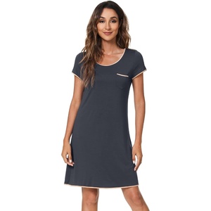 image:imageWiWi Nightgowns for Women Soft Short Sleeve Sleep Nightgown Viscose from Bamboo Night Shirt Sleepwear SXXLCcharcoal