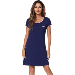 image:imageWiWi Nightgowns for Women Soft Short Sleeve Sleep Nightgown Viscose from Bamboo Night Shirt Sleepwear SXXLCnavy