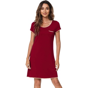 image:imageWiWi Nightgowns for Women Soft Short Sleeve Sleep Nightgown Viscose from Bamboo Night Shirt Sleepwear SXXLCwine Red