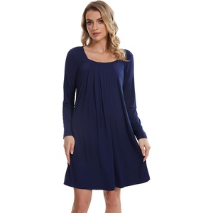 image:imageWiWi Nightgowns for Women Soft Short Sleeve Sleep Nightgown Viscose from Bamboo Night Shirt Sleepwear SXXLDnavy