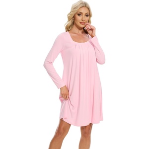 image:imageWiWi Nightgowns for Women Soft Short Sleeve Sleep Nightgown Viscose from Bamboo Night Shirt Sleepwear SXXLDpink
