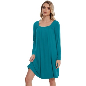 image:imageWiWi Nightgowns for Women Soft Short Sleeve Sleep Nightgown Viscose from Bamboo Night Shirt Sleepwear SXXLDteal Blue