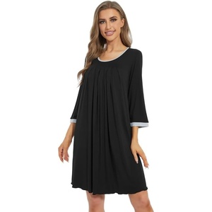 image:imageWiWi Nightgowns for Women Soft Short Sleeve Sleep Nightgown Viscose from Bamboo Night Shirt Sleepwear SXXLEblack