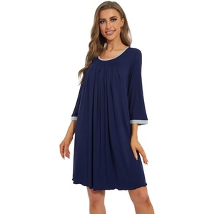 image:imageWiWi Nightgowns for Women Soft Short Sleeve Sleep Nightgown Viscose from Bamboo Night Shirt Sleepwear SXXLEnavy