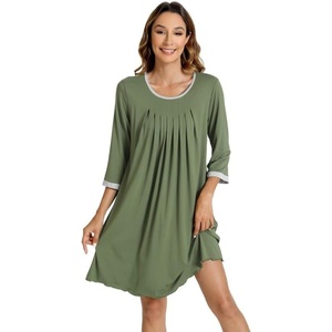 image:imageWiWi Nightgowns for Women Soft Short Sleeve Sleep Nightgown Viscose from Bamboo Night Shirt Sleepwear SXXLEolive Green