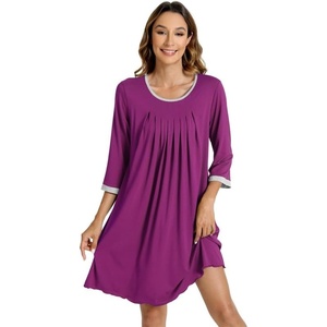 image:imageWiWi Nightgowns for Women Soft Short Sleeve Sleep Nightgown Viscose from Bamboo Night Shirt Sleepwear SXXLEpurplish Red