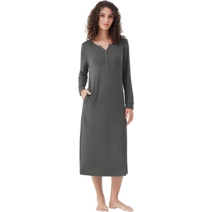 image:imageWiWi Nightgowns for Women Super Soft Sleepwear Long Sleeve V Neck Nightshirts Viscose from Bamboo Cooling Nightdress SXXLAcharcoal